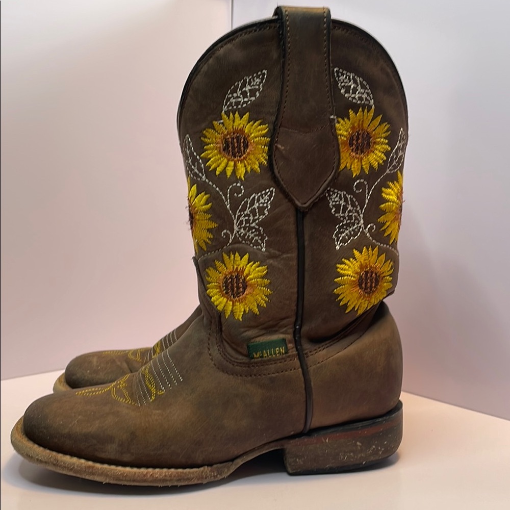 Kid’s McAllen Brown Cowboy Boots with Sunflower Embroidery